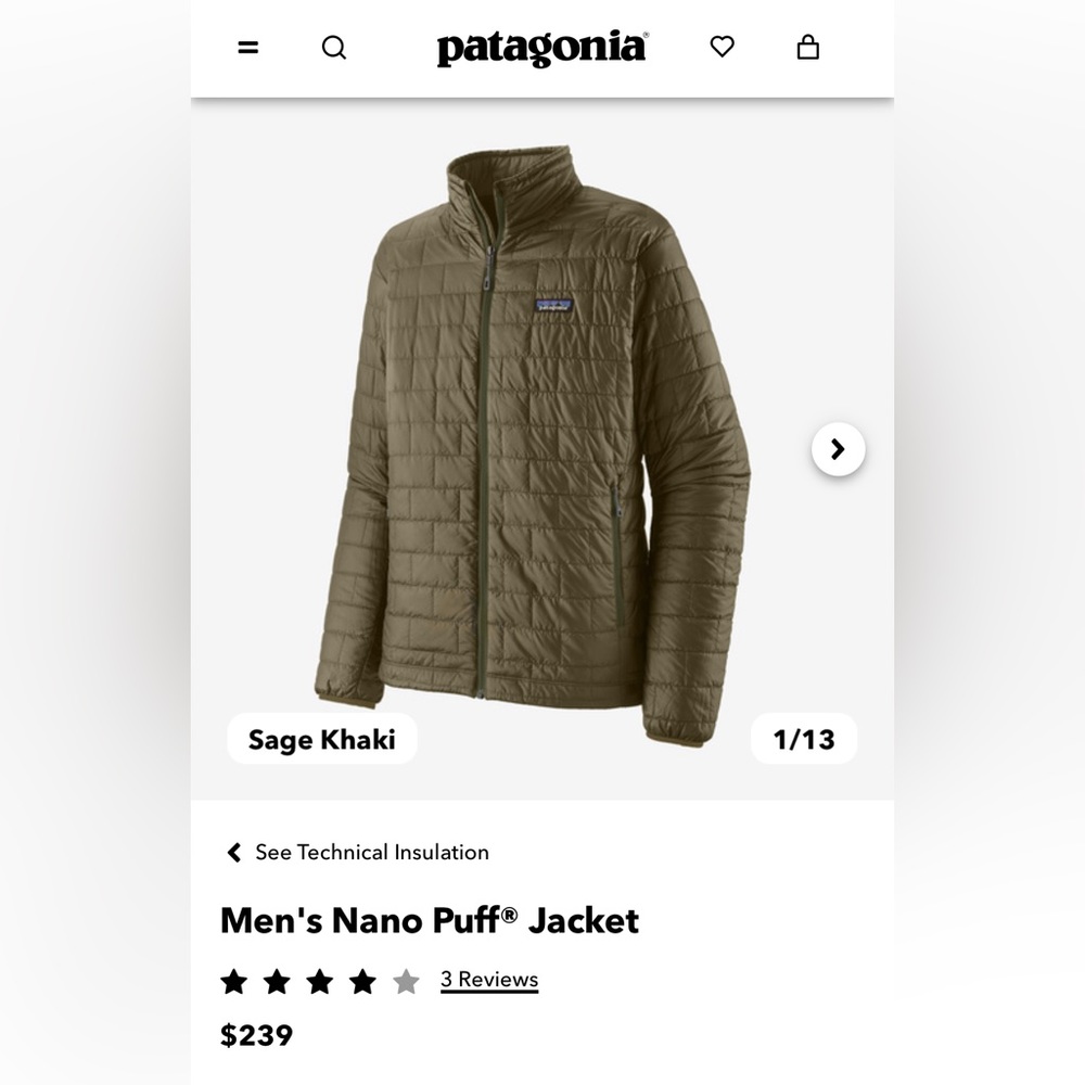 Patagonia Nano Puff Jacket Men’s Large